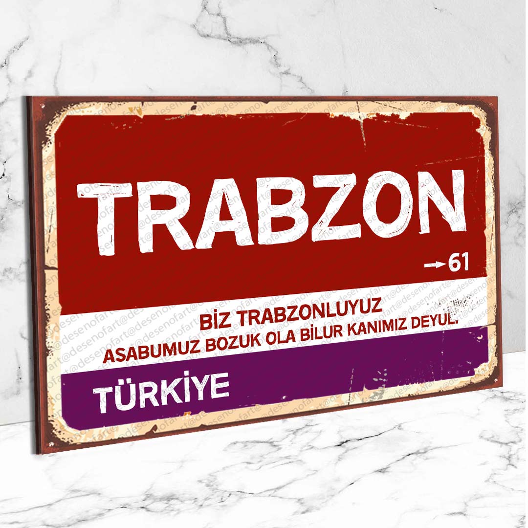 Trabzon Ahşap Retro Vintage Şehir Tabelası