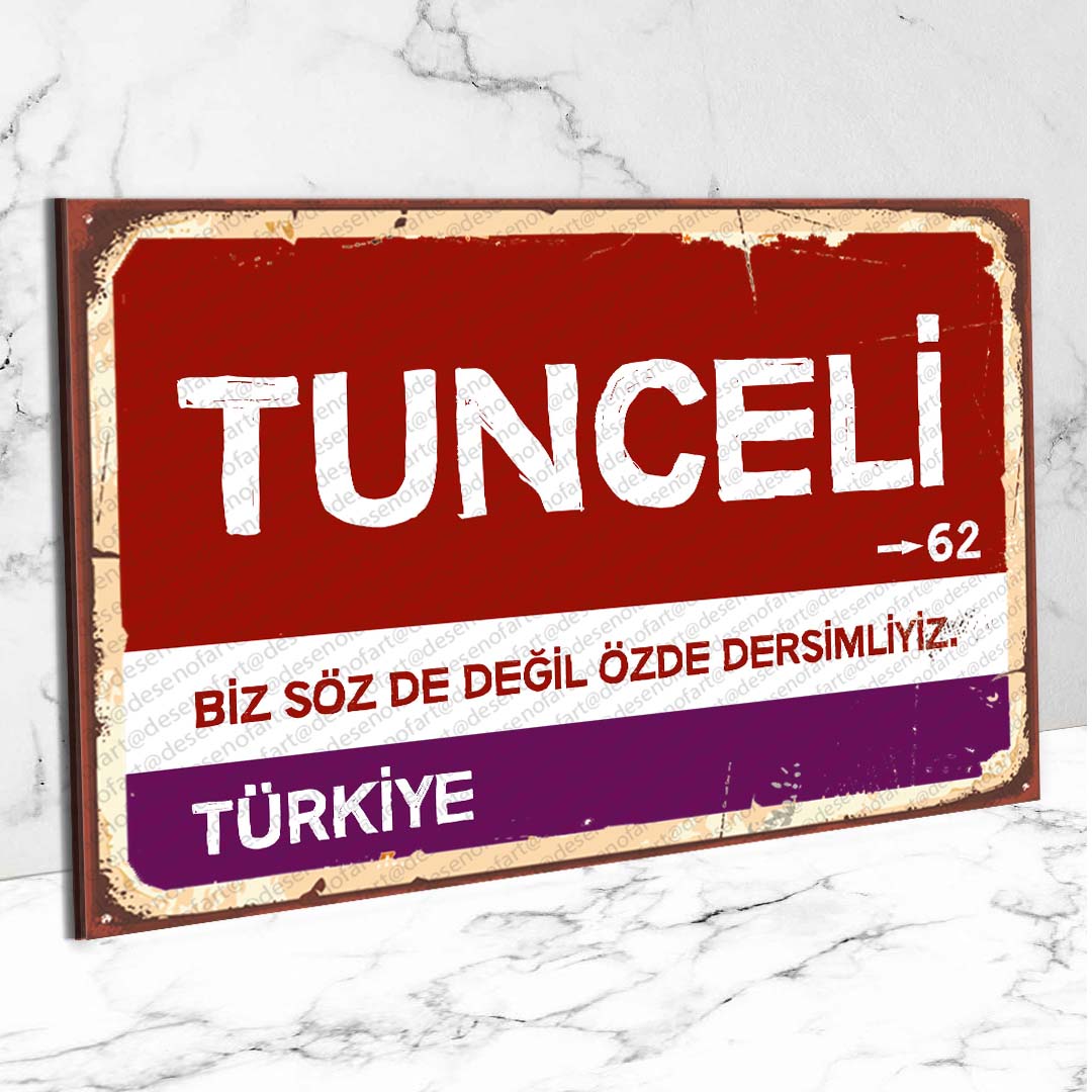 Tunceli Ahşap Retro Vintage Şehir Tabelası