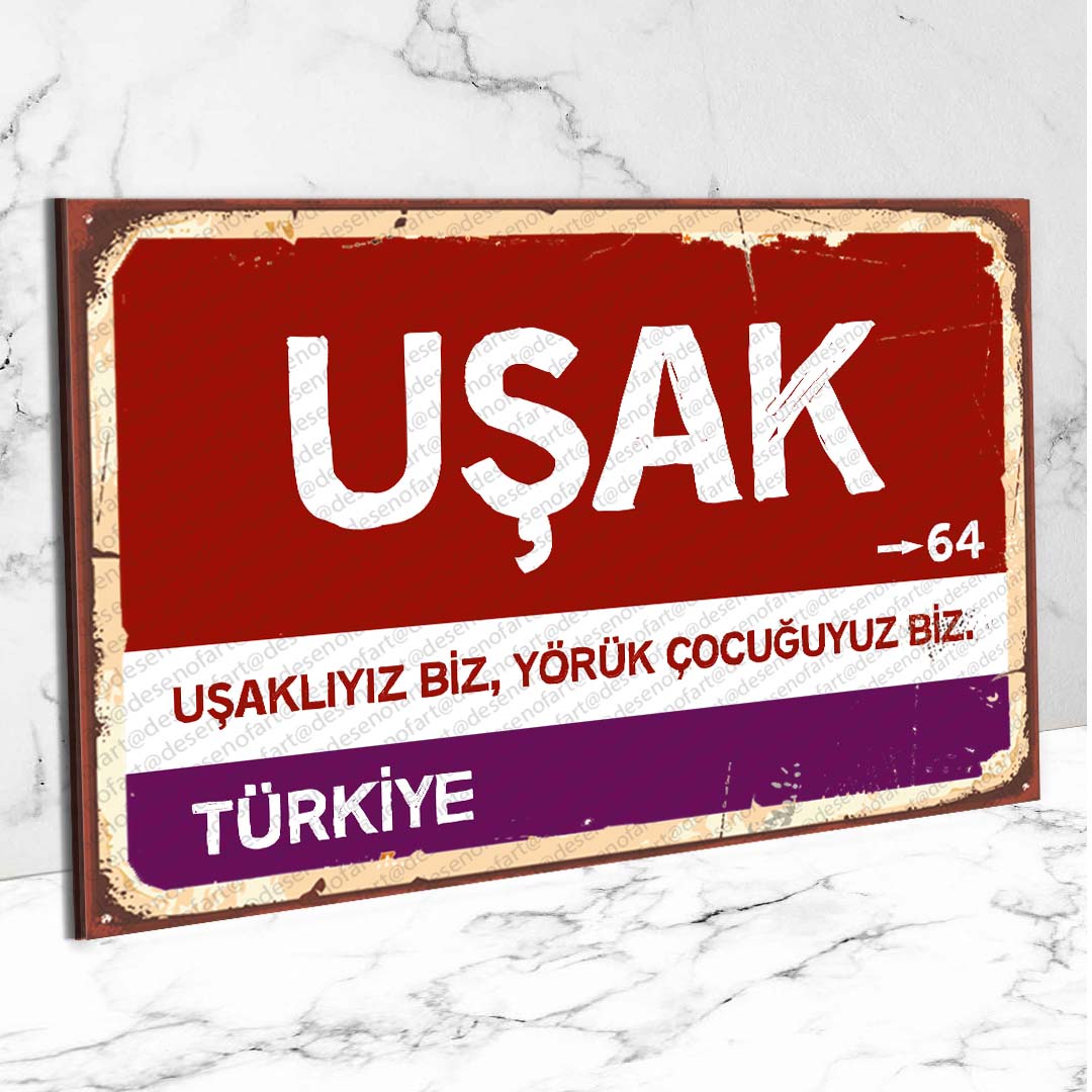 Uşak Ahşap Retro Vintage Şehir Tabelası