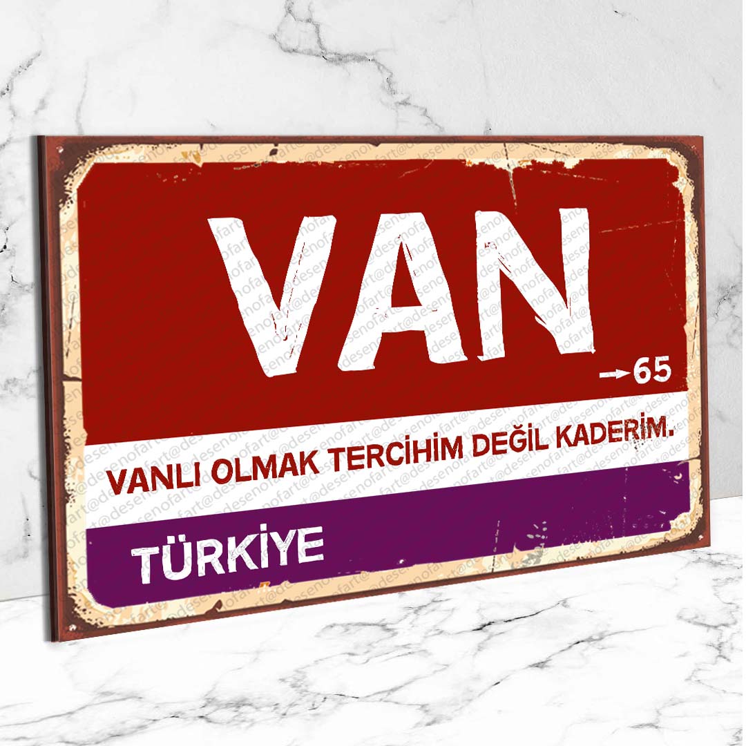 Van Ahşap Retro Vintage Şehir Tabelası