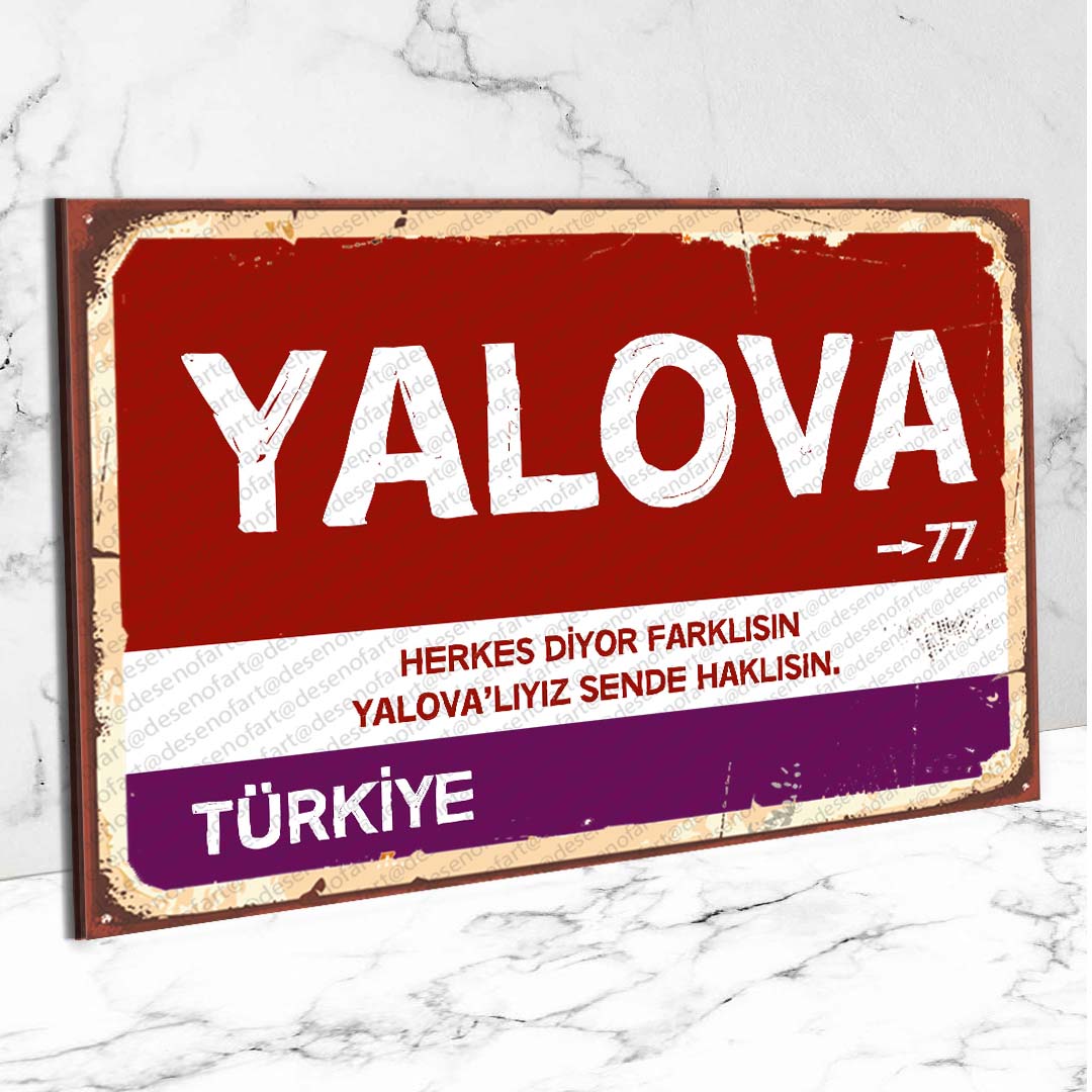 Yalova Ahşap Retro Vintage Şehir Tabelası