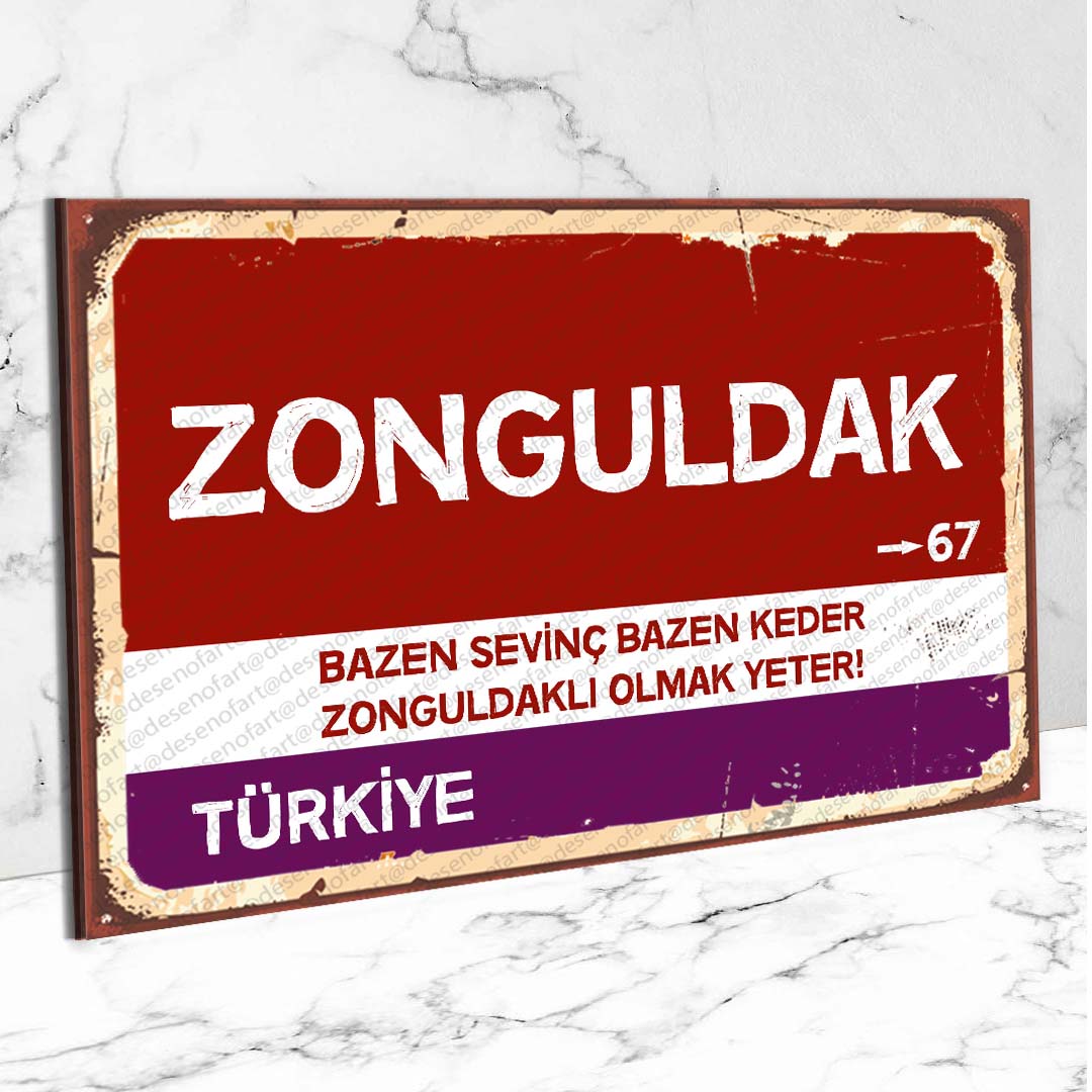 Zonguldak Ahşap Retro Vintage Şehir Tabelası